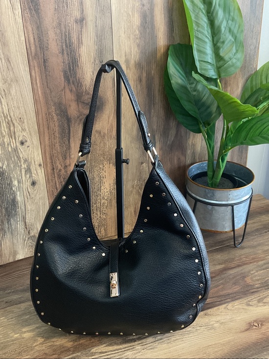 Moda Luxe Handbags - Moda Luxe Oliva Black Vegan Hobo Shoulder Bag with Gold Trim